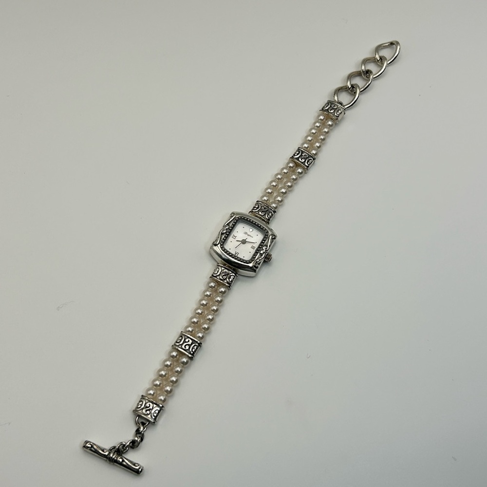 Brighton Emporia Watch 8" Faux Pearls Silver Plated Toggle Has New Battery - Picture 11 of 11